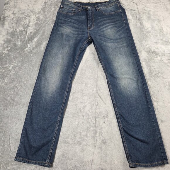 Levis 505 Jeans Mens 34X32 Blue Straight Leg Medium Wash Cotton Stretch Denim - Picture 1 of 7